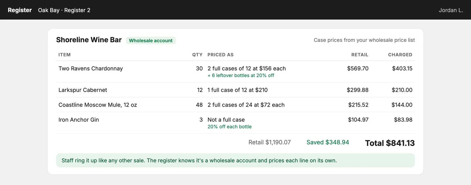 Wholesale orders priced by the case