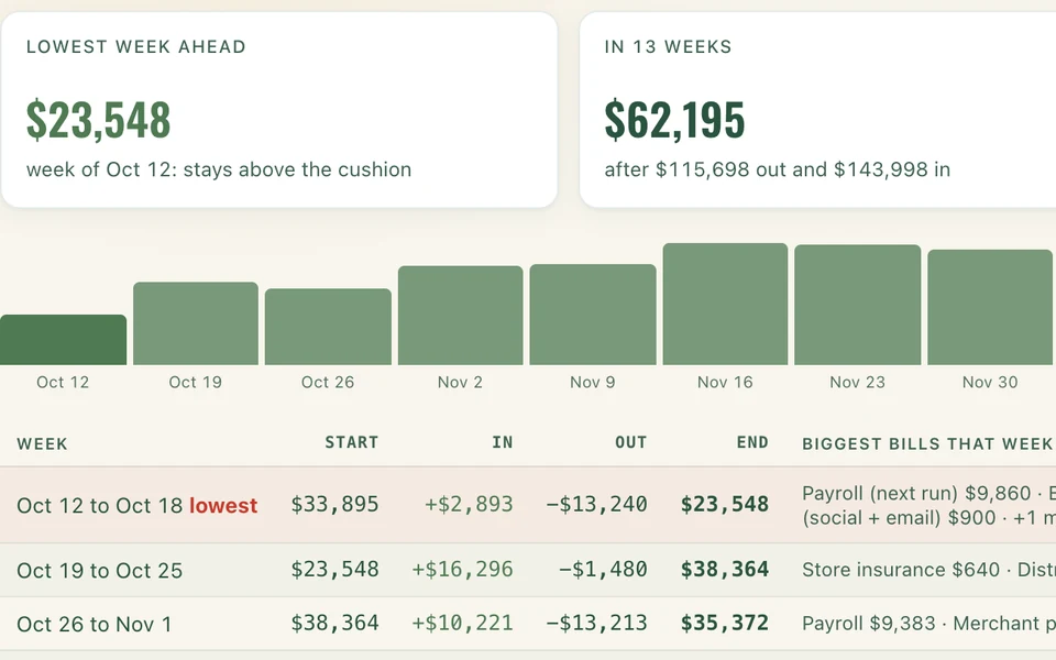 Thirteen-week cash forecast